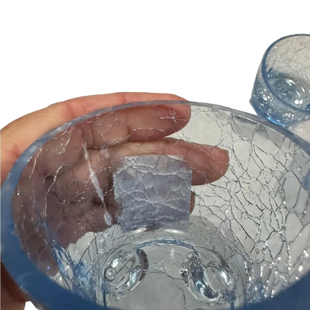 Blue Crackle Glass Votive Candle Holders